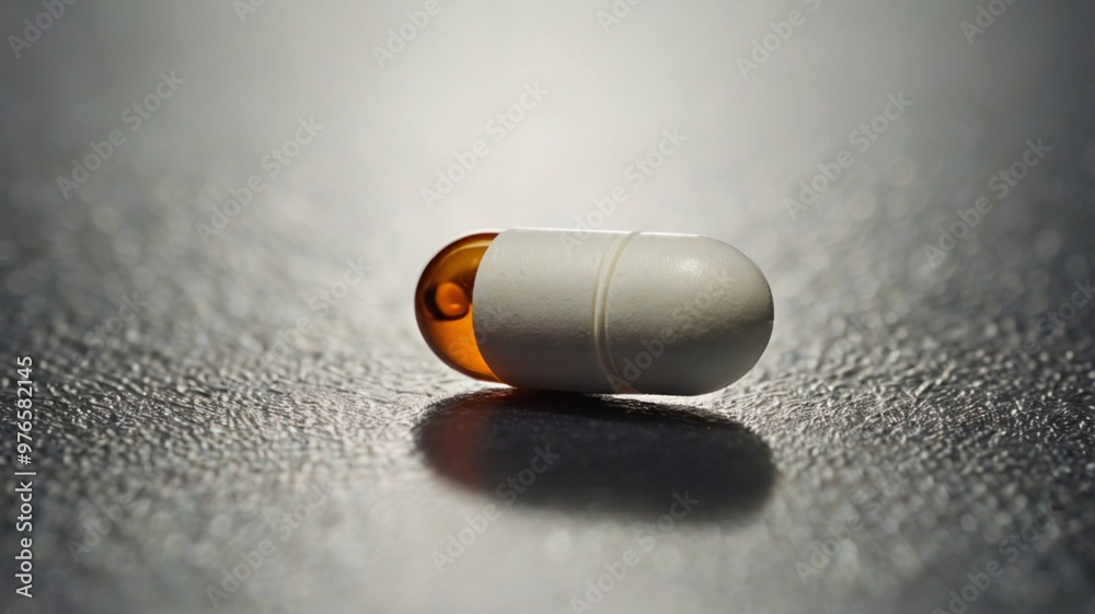 Close-up of a pill or tablet on a clean, neutral background Close-up of a pill or tablet on a clean, neutral background