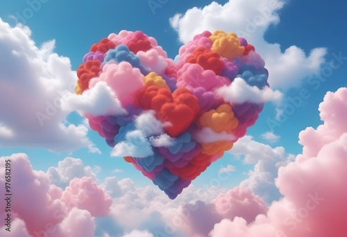 Illustration of Beautiful colorful clouds in heart shape for valentine day background.
