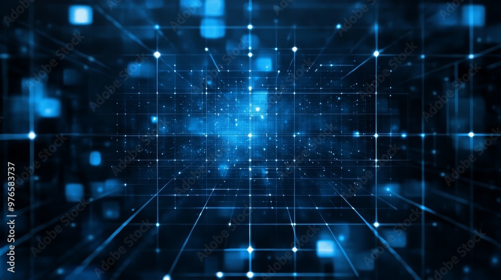Abstract Blue Grid with Glowing Lines and Dots Abstract Blue Grid with Glowing Lines and Dots