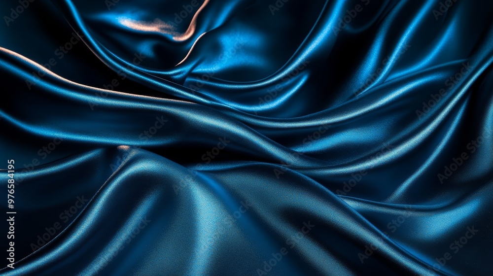 Fototapeta premium Abstract Blue Silk Fabric Draped Texture Background