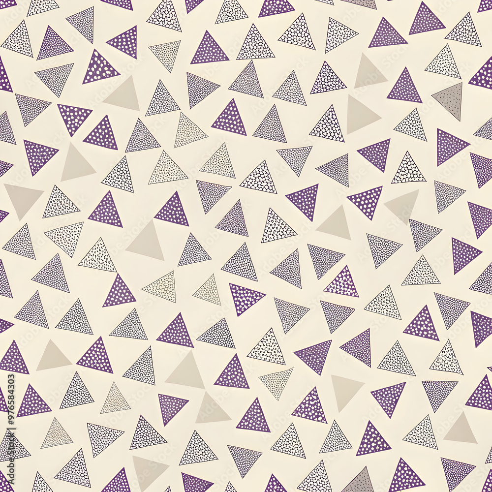 Purple and Grey Triangles Pattern: A modern and minimalist design featuring a seamless pattern of various shades of purple and grey triangles on a warm beige background. Perfect for creating a stylis Purple and Grey Triangles Pattern: A modern and minimalist design featuring a seamless pattern of various shades of purple and grey triangles on a warm beige background. Perfect for creating a stylis