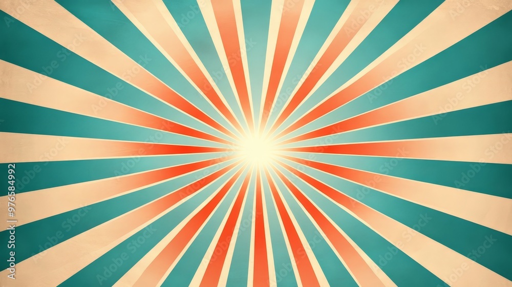 Fototapeta premium Vintage Sunburst Background with Teal Peach and Red Stripes