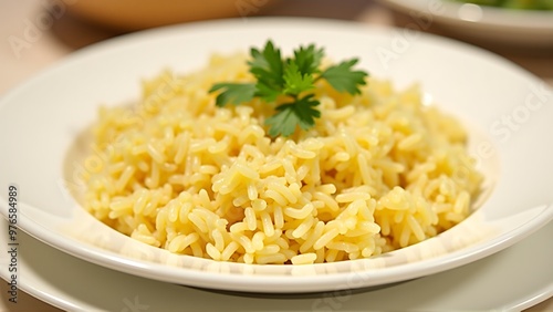 A plate of fluffy rice pilaf with a