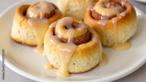 A plate of freshly baked cinnamon rolls with_