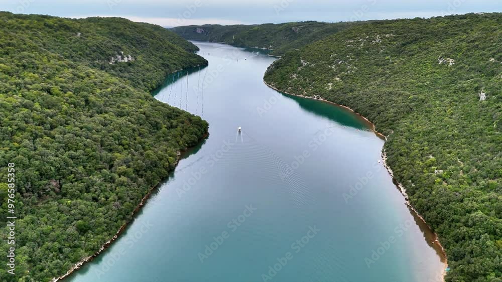 Turquoise Waters and Scenic Canal | Aerial View of Harbor, Mountains, and Forest Turquoise Waters and Scenic Canal | Aerial View of Harbor, Mountains, and Forest