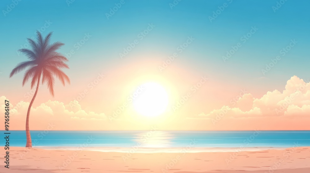 Tropical Beach Sunset Palm Tree Ocean Sky Background Illustration Tropical Beach Sunset Palm Tree Ocean Sky Background Illustration