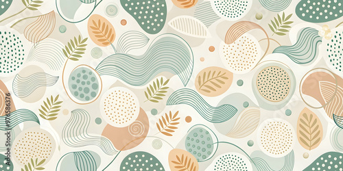 Organic Flow: Abstract Pastel Harmony - Seamless pattern of overlapping abstract shapes in soothing pastel tones.