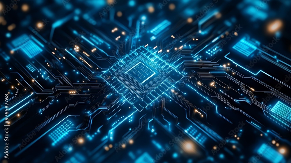 Abstract Futuristic Circuit Board with Glowing Blue Lines Abstract Futuristic Circuit Board with Glowing Blue Lines