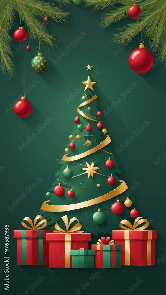 Elegant Christmas tree with gifts on matte background for stylish holiday cards Elegant Christmas tree with gifts on matte background for stylish holiday cards