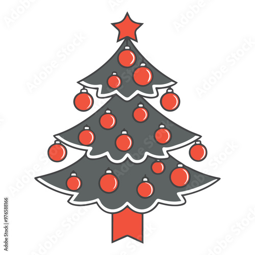 Christmas Tree with Ornaments Vector on a White Background