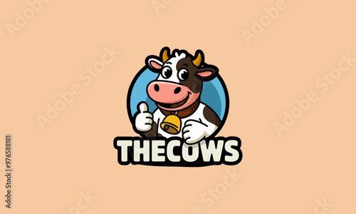 Happy cow giving thumbs up in a cartoon vector style