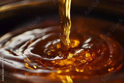 Close-up shot of golden liquid pouring into a glass.