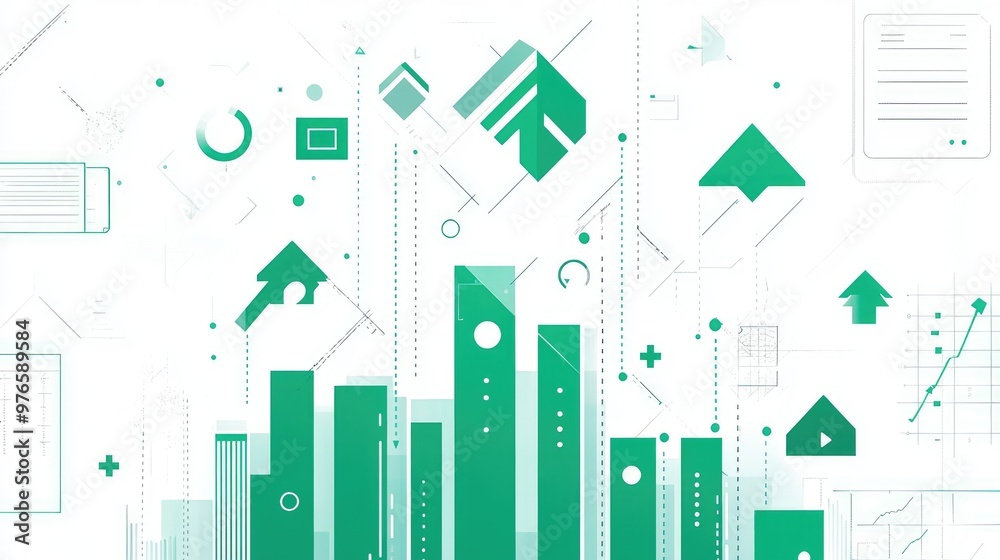 Abstract green geometric shapes and lines on a white background, representing growth and innovation. Abstract green geometric shapes and lines on a white background, representing growth and innovation.