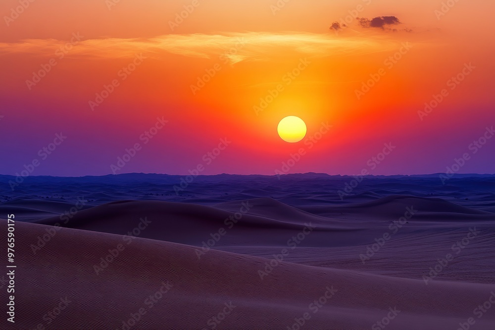 Fototapeta premium Sunset over the desert of Saudi Arabia wide view, ai