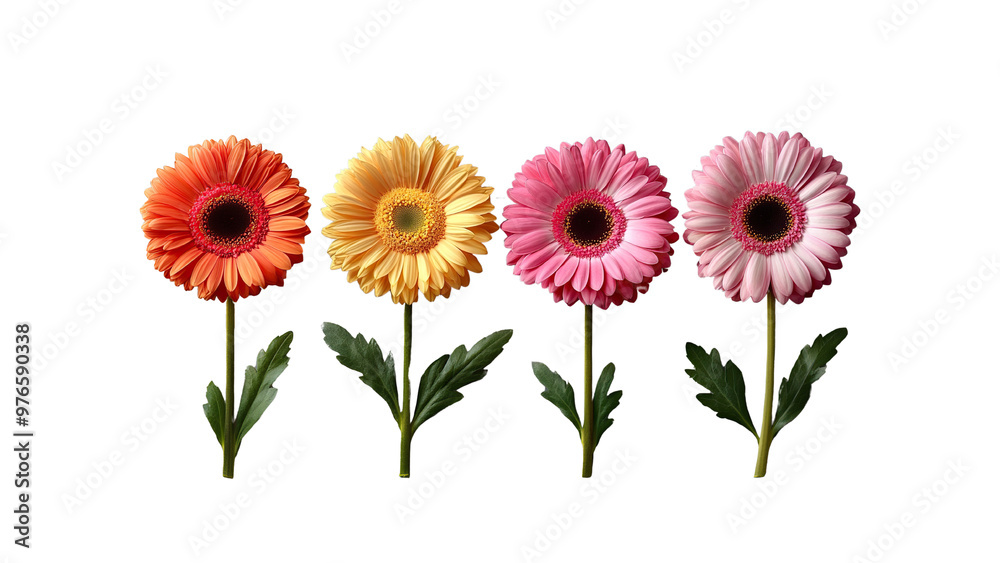 Vibrant Gerbera Flowers on Transparent Background - Ideal for Hello Spring Posters