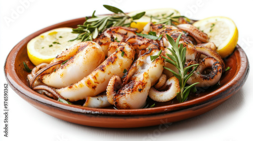 Wallpaper Mural A mouthwatering plate of grilled squid tubes stuffed with fragrant herb and garlic butter, served with a side of roasted vegetables Torontodigital.ca