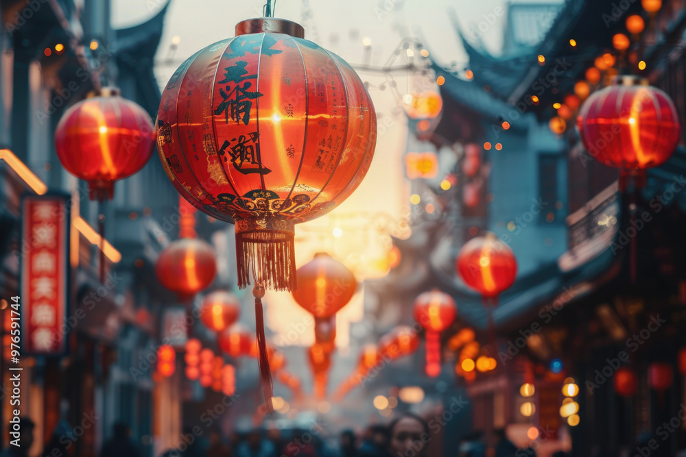Chinese ancient architecture. Hanging red lanterns