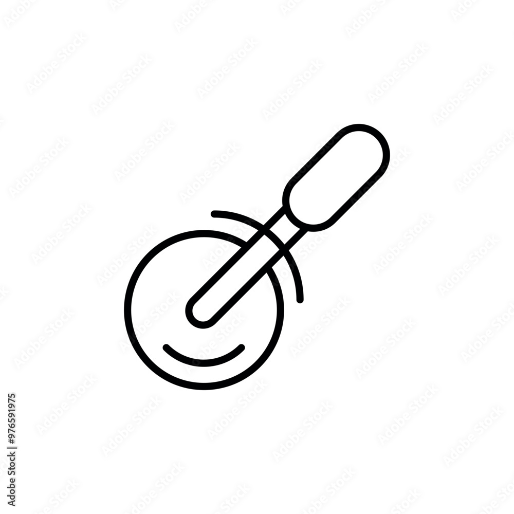 Pizza cutter icon. Simple outline design depicting a pizza cutter, perfect for kitchen tool illustrations, culinary graphics, and restaurant branding. Vector illustration Pizza cutter icon. Simple outline design depicting a pizza cutter, perfect for kitchen tool illustrations, culinary graphics, and restaurant branding. Vector illustration