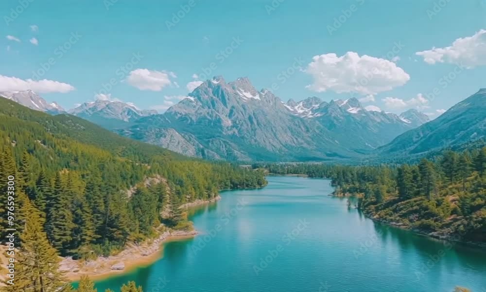 Serene Alpine Lake with Majestic Mountain View Under Clear Blue Sky Serene Alpine Lake with Majestic Mountain View Under Clear Blue Sky