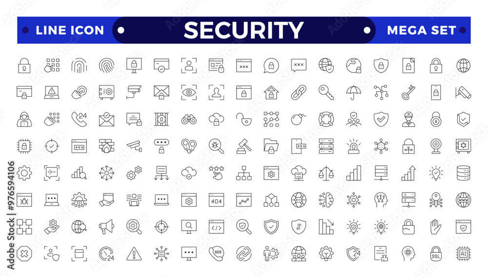 Security Outline icons set. Protection symbols. Security symbols vector. Safety, security, protection thin line icons. For website marketing design, logo, app, template, ui, etc. Security Outline icons set. Protection symbols. Security symbols vector. Safety, security, protection thin line icons. For website marketing design, logo, app, template, ui, etc.