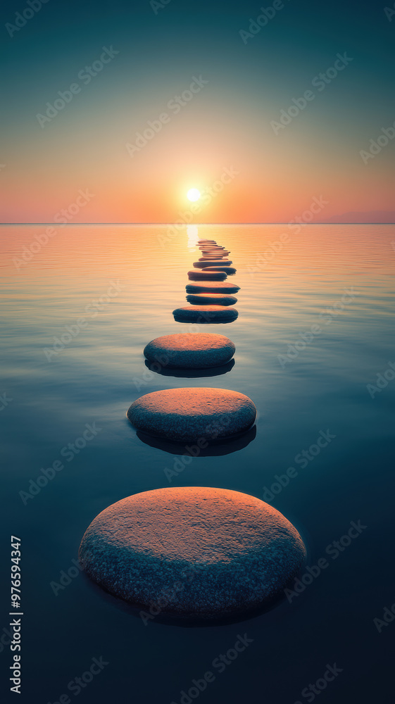 Obraz premium Stones on Water Leading to Sunrise
