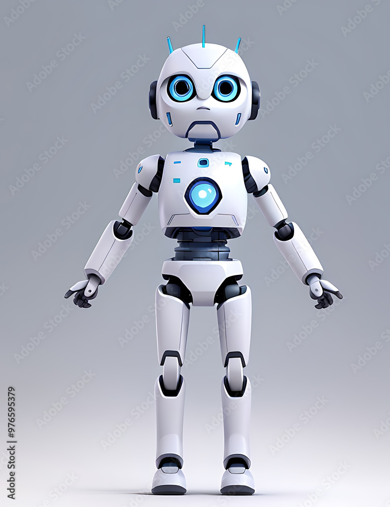 A sci-fi mockup of a robot assistant with sleek, minimalist design. The robot hovers in the air with glowing eyes and advanced sensors, placed against a simple white backdrop with soft shadows A sci-fi mockup of a robot assistant with sleek, minimalist design. The robot hovers in the air with glowing eyes and advanced sensors, placed against a simple white backdrop with soft shadows