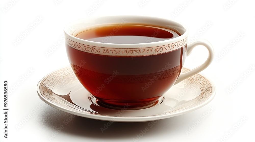 A cup of tea on a saucer, showcasing elegance and warmth. A cup of tea on a saucer, showcasing elegance and warmth.