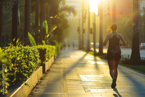 Fototapeta Naklejka Na Ścianę i Meble -  Woman Running Towards Sunrise
