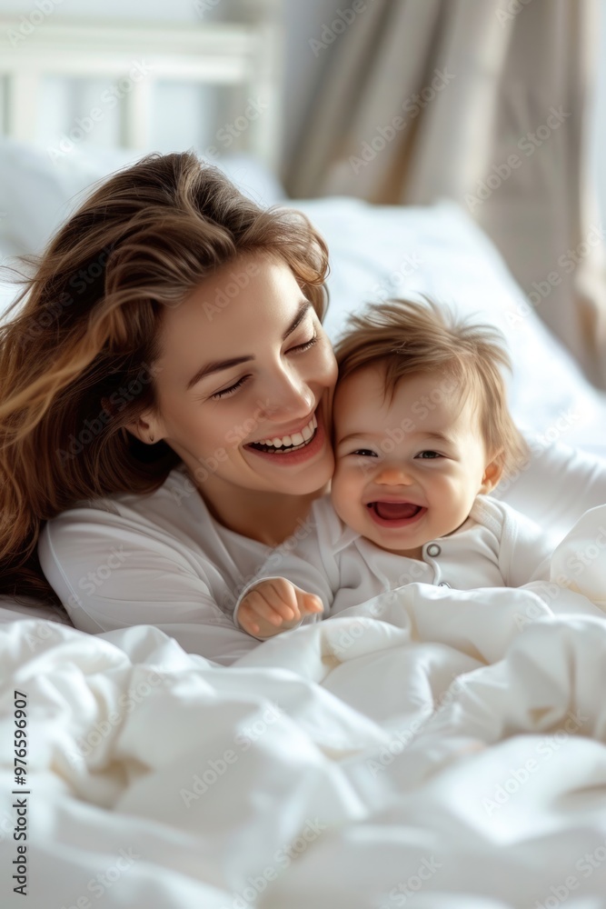 Mother and baby in the bedroom