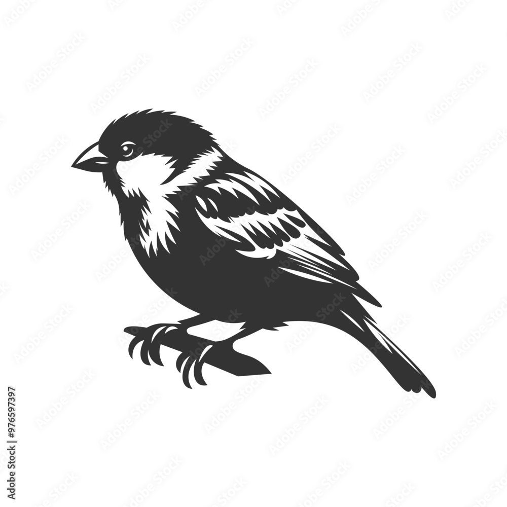Naklejka premium Silhouette of sparrow. Black vector art, charm of wildlife bird art design.