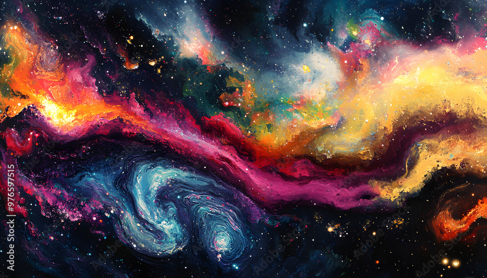 Fototapeta premium A vibrant, colorful galaxy with swirling stars and nebulae, evoking a sense of cosmic wonder.