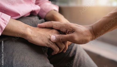 A warm interaction between two hands symbolizing support, connection, and compassion in a serene environment.