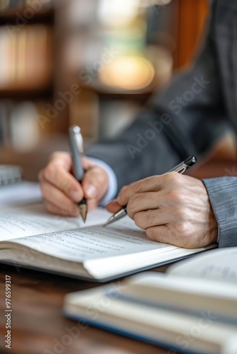 A man in a suit is signing