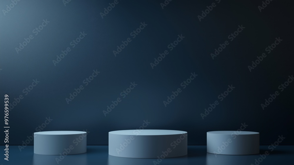 Minimalist display podiums set against a dark background for showcasing products or art pieces. Perfect for commercial use. Minimalist display podiums set against a dark background for showcasing products or art pieces. Perfect for commercial use.