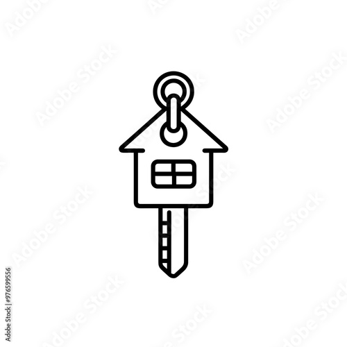 This line drawing features a key in the shape of a house, illustrating the concept of home ownership and the importance of personal space in life