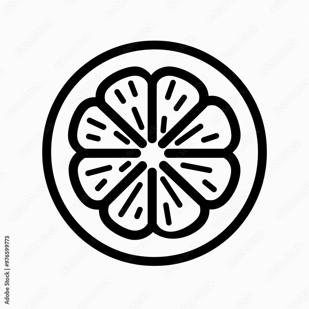 This design features a clean and minimalist representation of a citrus fruit's inner structure, emphasizing geometric shapes and patterns This design features a clean and minimalist representation of a citrus fruit's inner structure, emphasizing geometric shapes and patterns