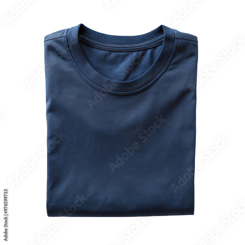 Dark blue folded t-shirt isolated on transparent background