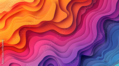 Abstract colorful background with layered, wavy shapes.