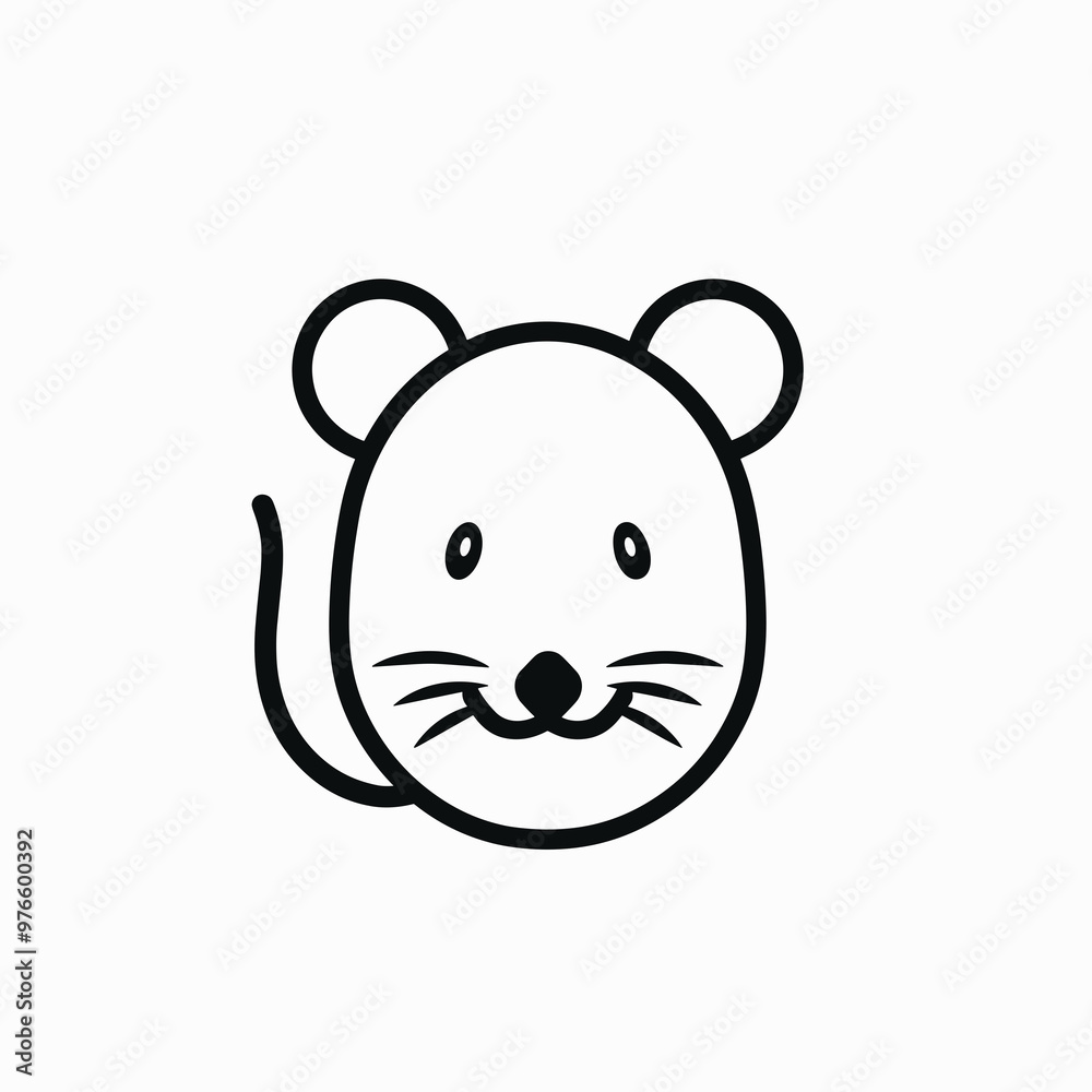 This design showcases a minimalist cartoon mouse with a friendly smile, featuring a round head and prominent ears, set against a plain background