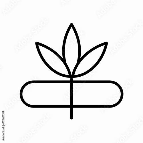 This design features a simplistic icon of a green plant with elongated leaves sprouting from a horizontal bar, conveying themes of nature and sustainability