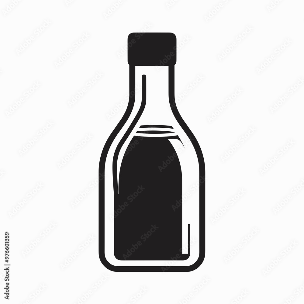 A simple black outline illustration of a bottle with a cap, ideal for food and beverage applications, menu designs, or recipe blogs, Soy Sauce A simple black outline illustration of a bottle with a cap, ideal for food and beverage applications, menu designs, or recipe blogs, Soy Sauce