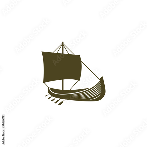 Traditional  Viking War Ship Drakkar Boat Silhouette