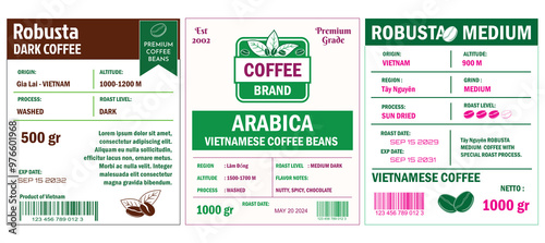 Vietnamese Coffee Labels template simple flat style in cmyk mode with two tone color.