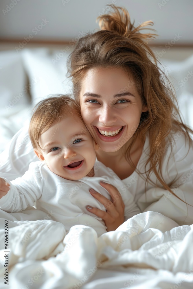 Mother and baby in the bedroom Mother and baby in the bedroom