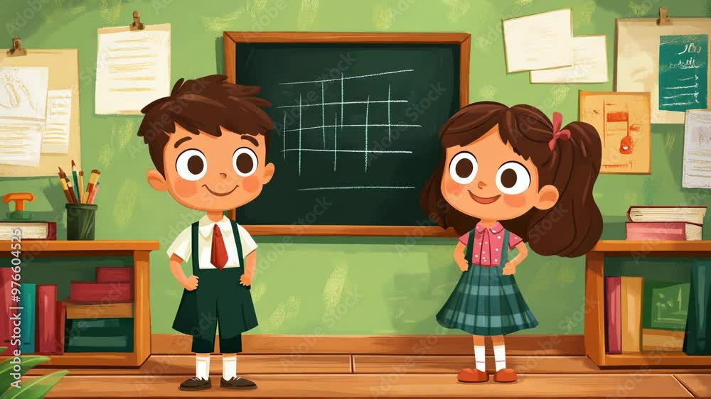 Cheerful Classroom Scene with Animated Students Cheerful Classroom Scene with Animated Students