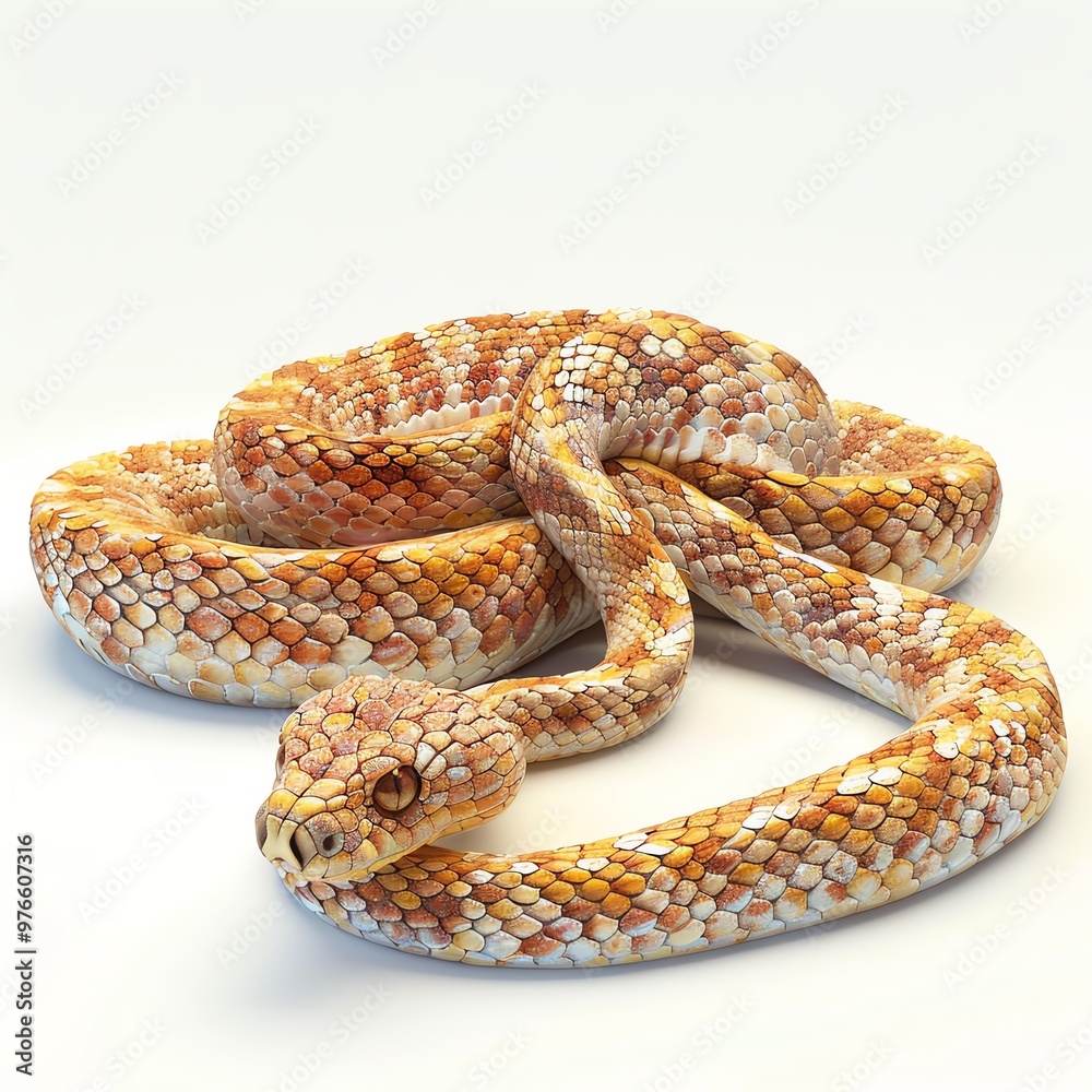3D illustration of an adorable snake curled in a spiral, isolate on white background, side view, bright lighting, detailed scales and playful pose 3D illustration of an adorable snake curled in a spiral, isolate on white background, side view, bright lighting, detailed scales and playful pose