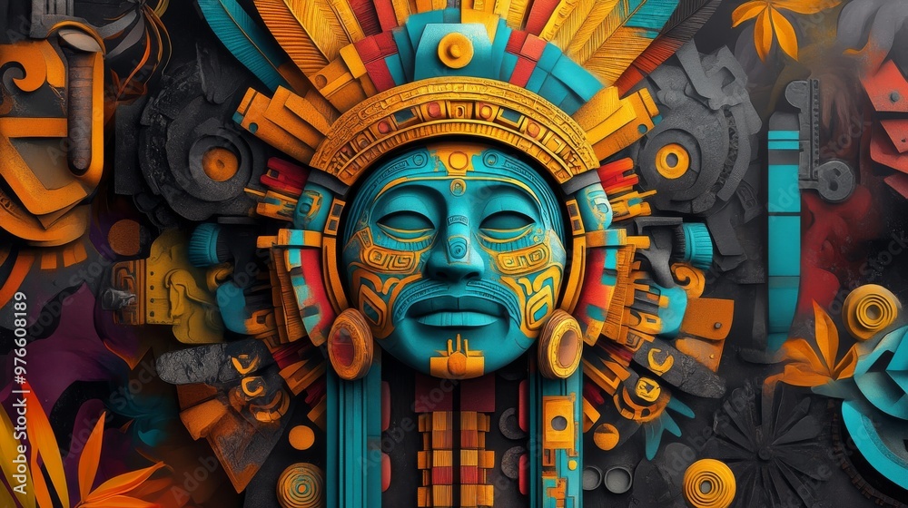 Vibrant Aztec Mayan Symbols with Intricate Colorful Details Vibrant Aztec Mayan Symbols with Intricate Colorful Details