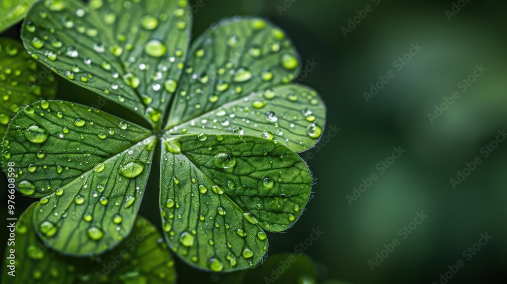 Green Leaf with Dew Drops Close Up Green Leaf with Dew Drops Close Up