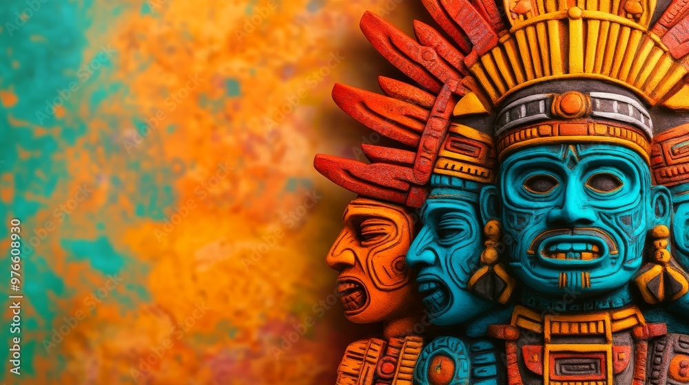 Fototapeta premium Vibrant Aztec Mayan Symbols with Intricate Colorful Details