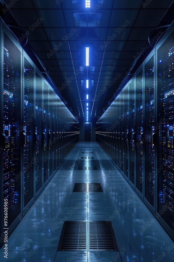 Fototapeta premium Computer data room, neatly arranged cabinets